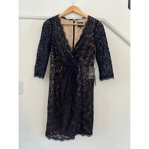 NWT Adriana Papell Black Lace Midi Floral Dress Womens 10P Party Holiday Wedding